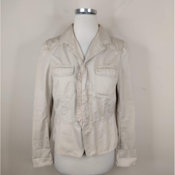 LOFT Jackets & Blazers - Ann Taylor Loft Jacket Khaki Tan Cotton Button Up Ruffled